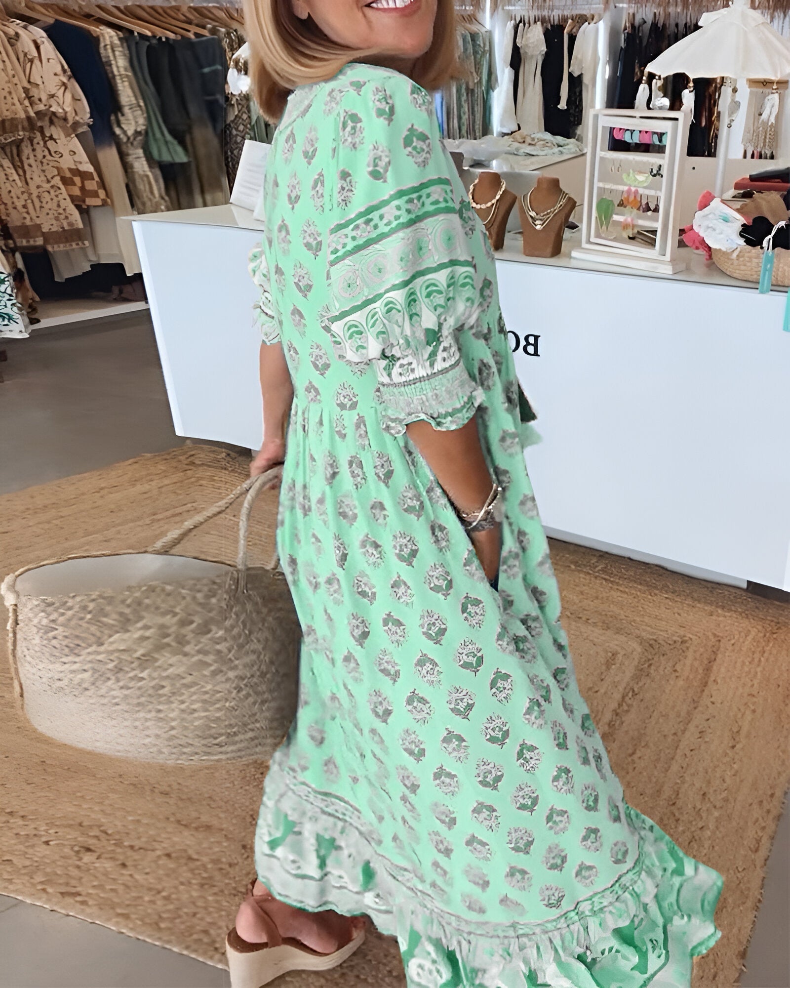 Boho V-Neck Maxi Dress for Women - Floral Summer Style 3