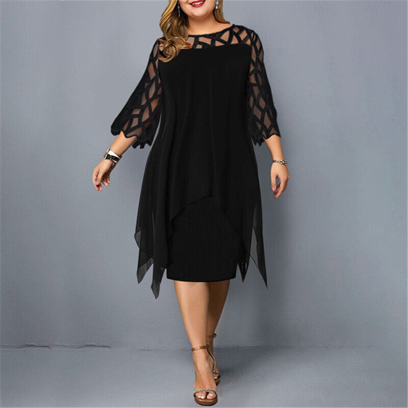 Chic Plus-Size Women's Black Midi Dress for Summer Elegance 7