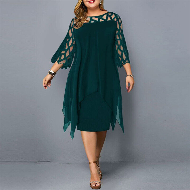 Chic Plus-Size Women's Black Midi Dress for Summer Elegance 8