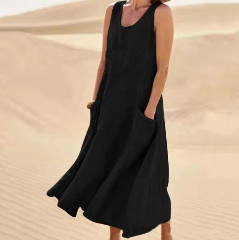 Chic Women's Midi Summer Dress with Circular Neckline 13