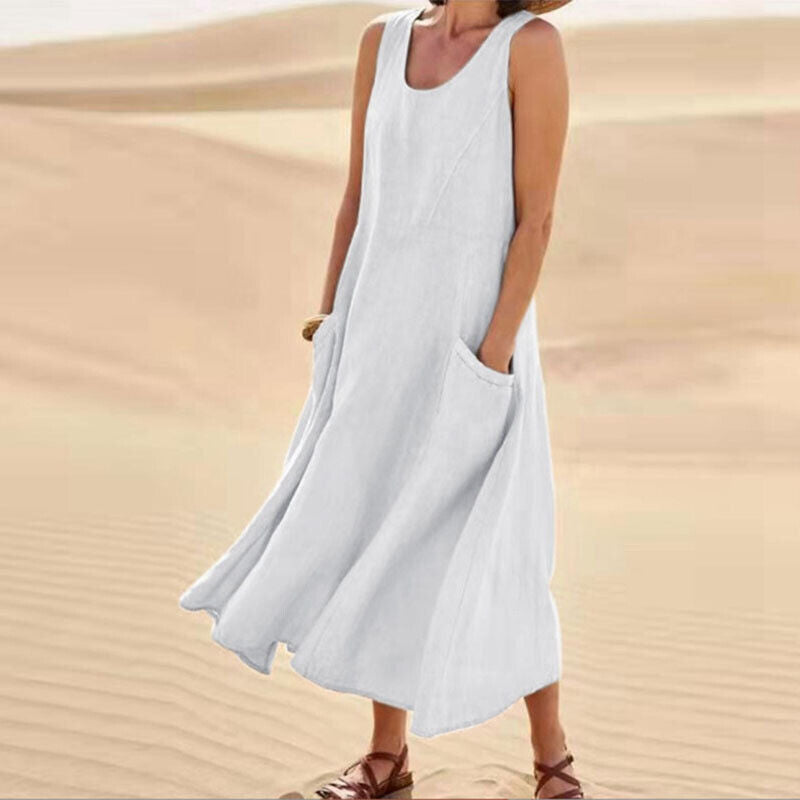 Chic Women's Midi Summer Dress with Circular Neckline 4