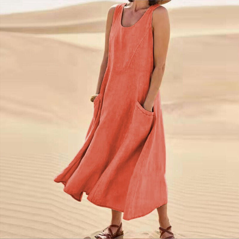Chic Women's Midi Summer Dress with Circular Neckline 5
