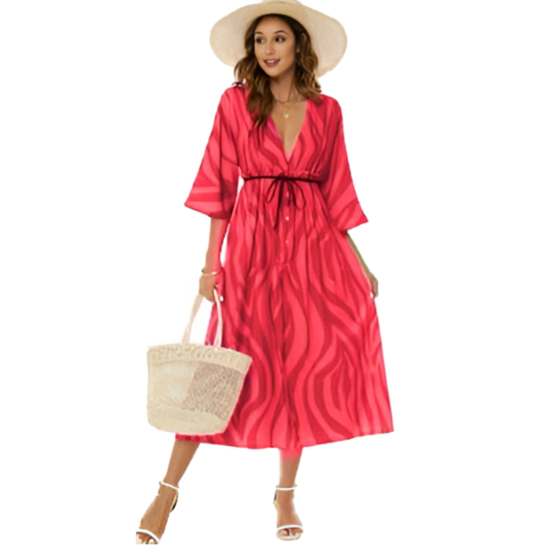 Colorful Floral Maxi Dress with V-Neck and Side Slit for Women 4