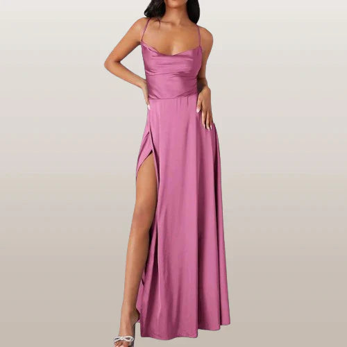 Elegant Black Maxi Dress with High Slit for Women 1