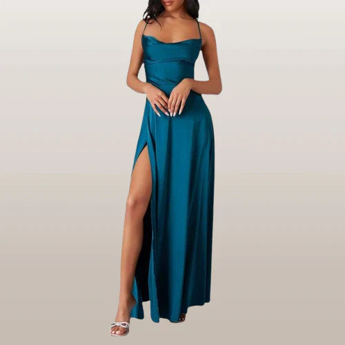 Elegant Black Maxi Dress with High Slit for Women 3