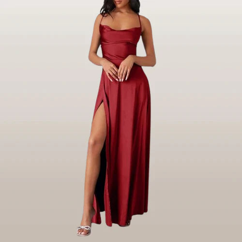 Elegant Black Maxi Dress with High Slit for Women 6