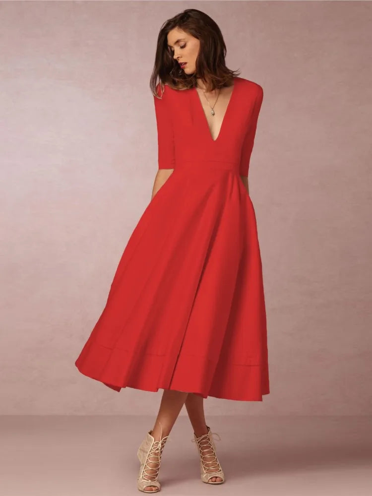 Elegant Black Midi Evening Dress - Formal Wedding Guest Gown 1