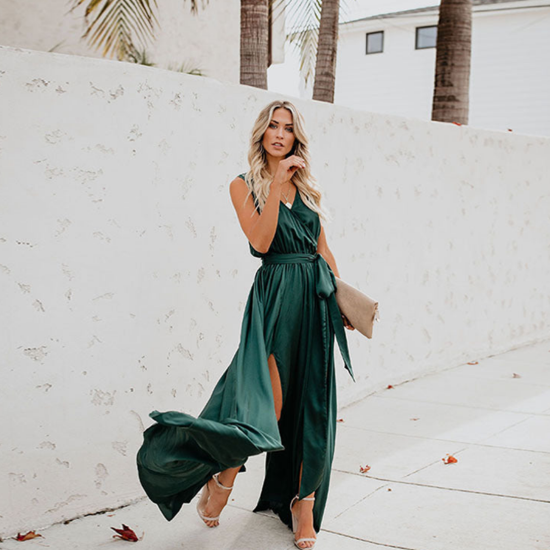 Elegant Long Sleeve Maxi Dress with Side Slot for Women 2