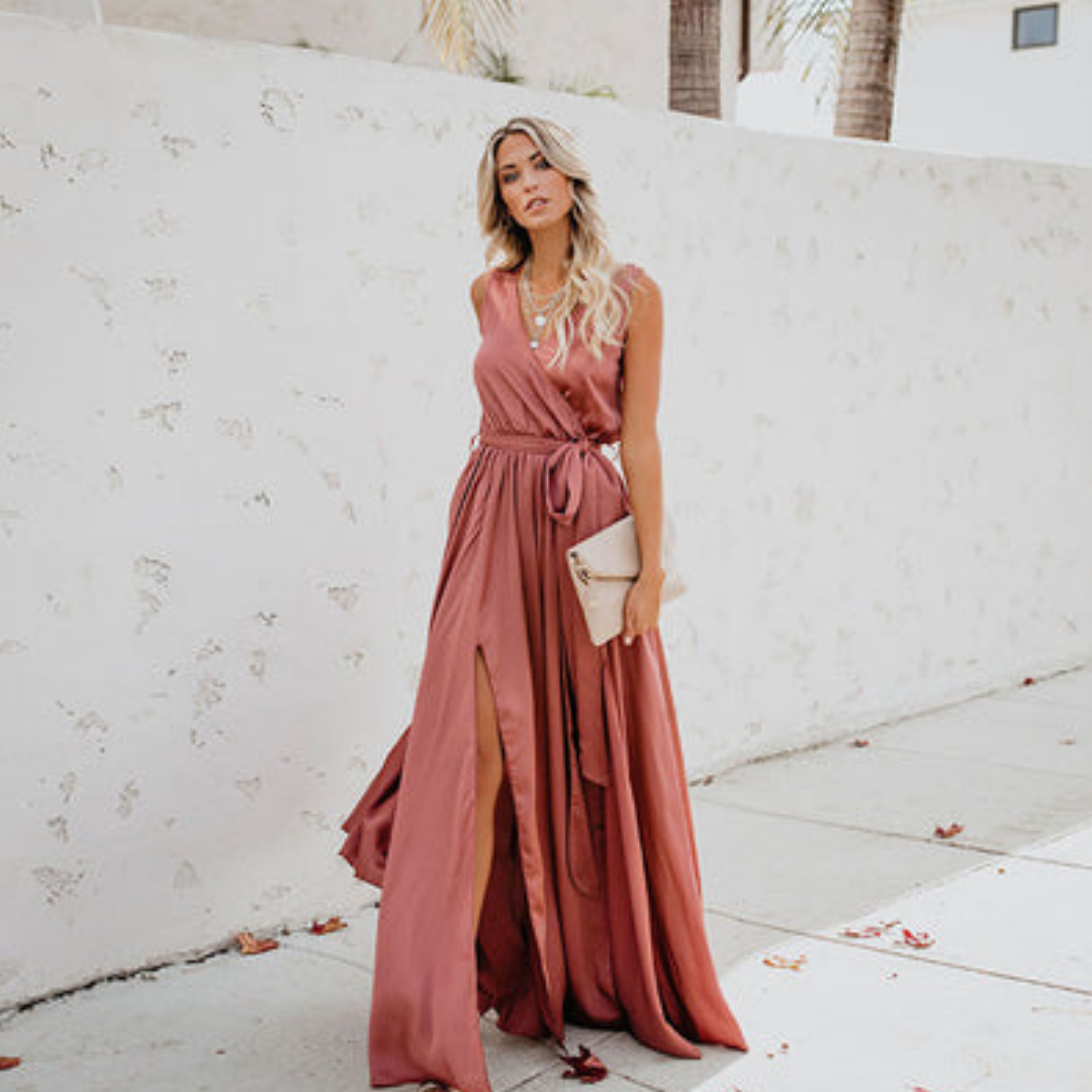 Elegant Long Sleeve Maxi Dress with Side Slot for Women 3