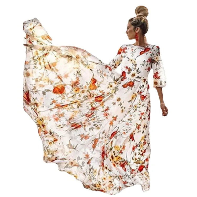 Elegant Maxi Dress with 3/4 Sleeves and Waist Belt for Women 1