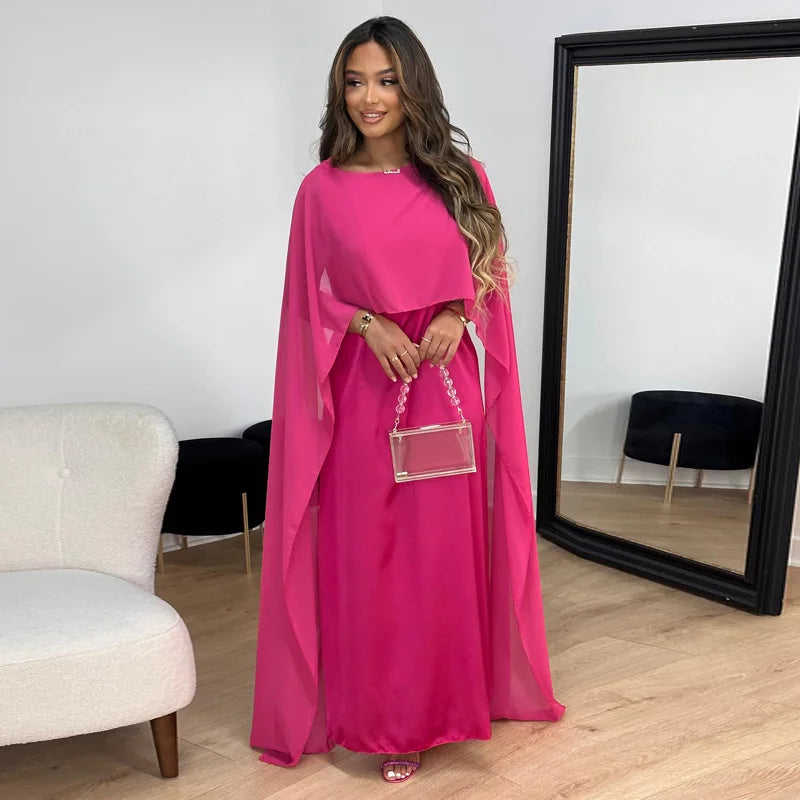 Elegant Maxi Dress with Cape Sleeves for Women 1