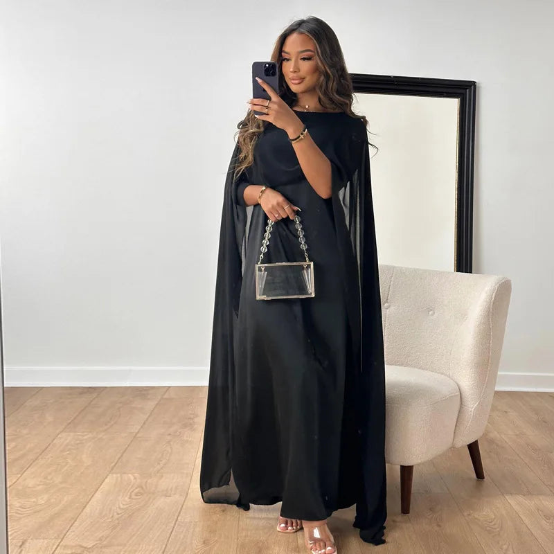 Elegant Maxi Dress with Cape Sleeves for Women 2