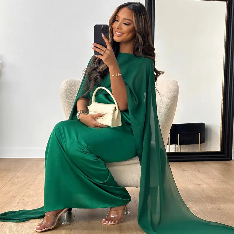 Elegant Maxi Dress with Cape Sleeves for Women 4