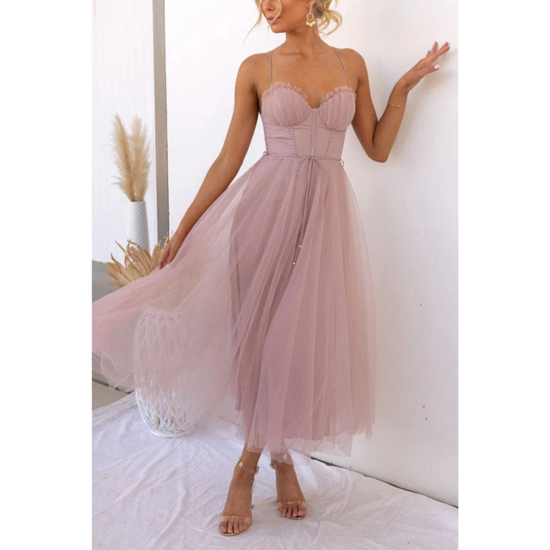 Elegant Midi Summer Dress with Spaghetti Straps for Women 0