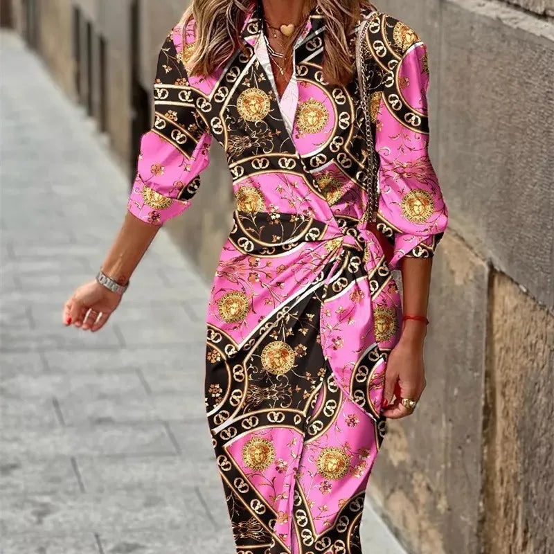 Elegant Midi Wrap Dress with 3/4 Sleeves for Women 10