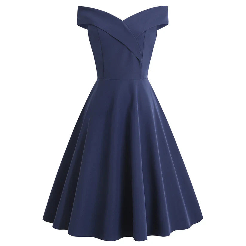 Elegant Off-Shoulder Vintage A-Line Midi Dress for Women 2