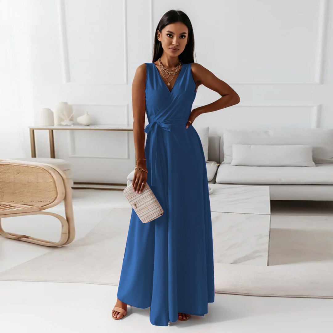 Elegant V-Neck Maxi Dress for Women - Flattering Wrap Style 1