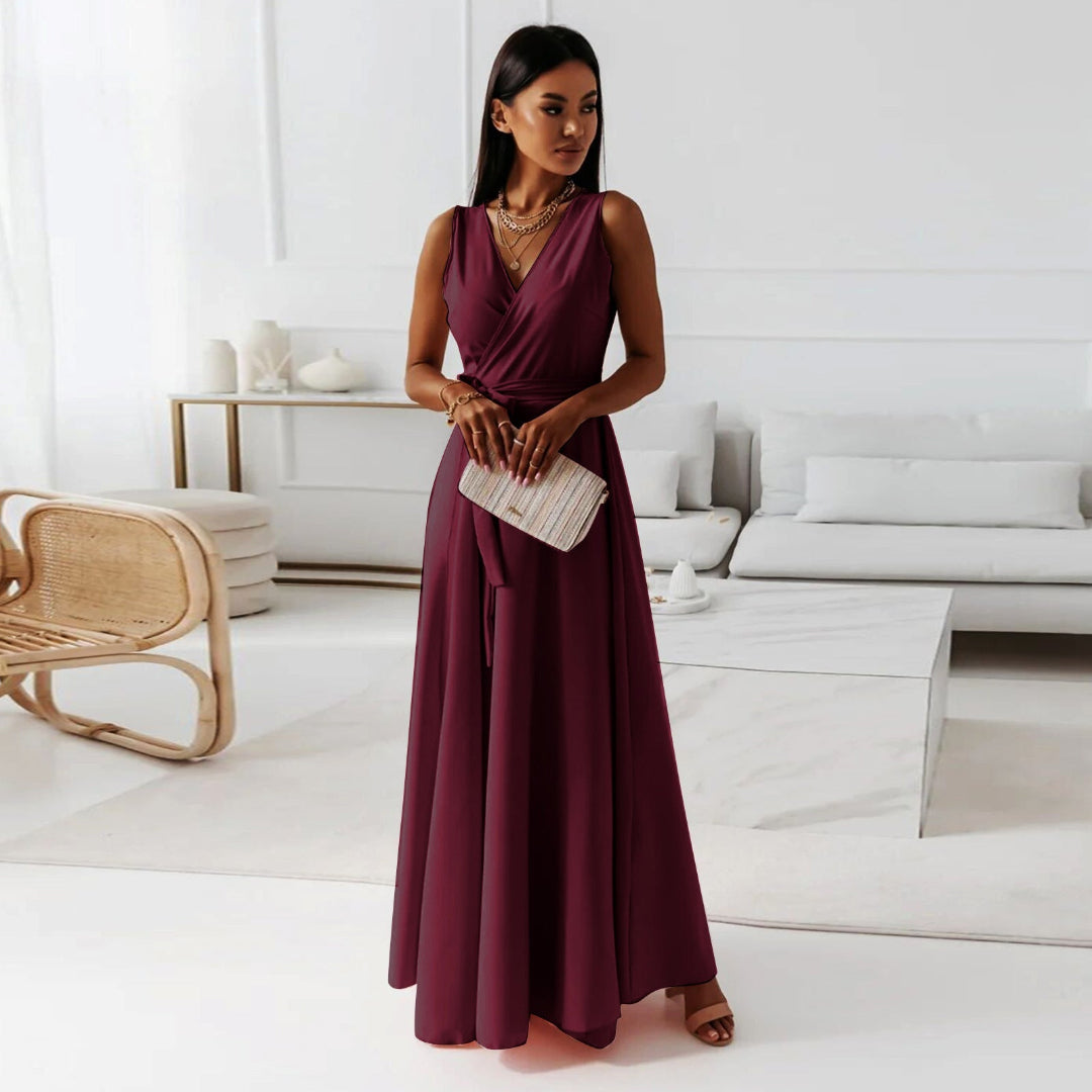 Elegant V-Neck Maxi Dress for Women - Flattering Wrap Style 2