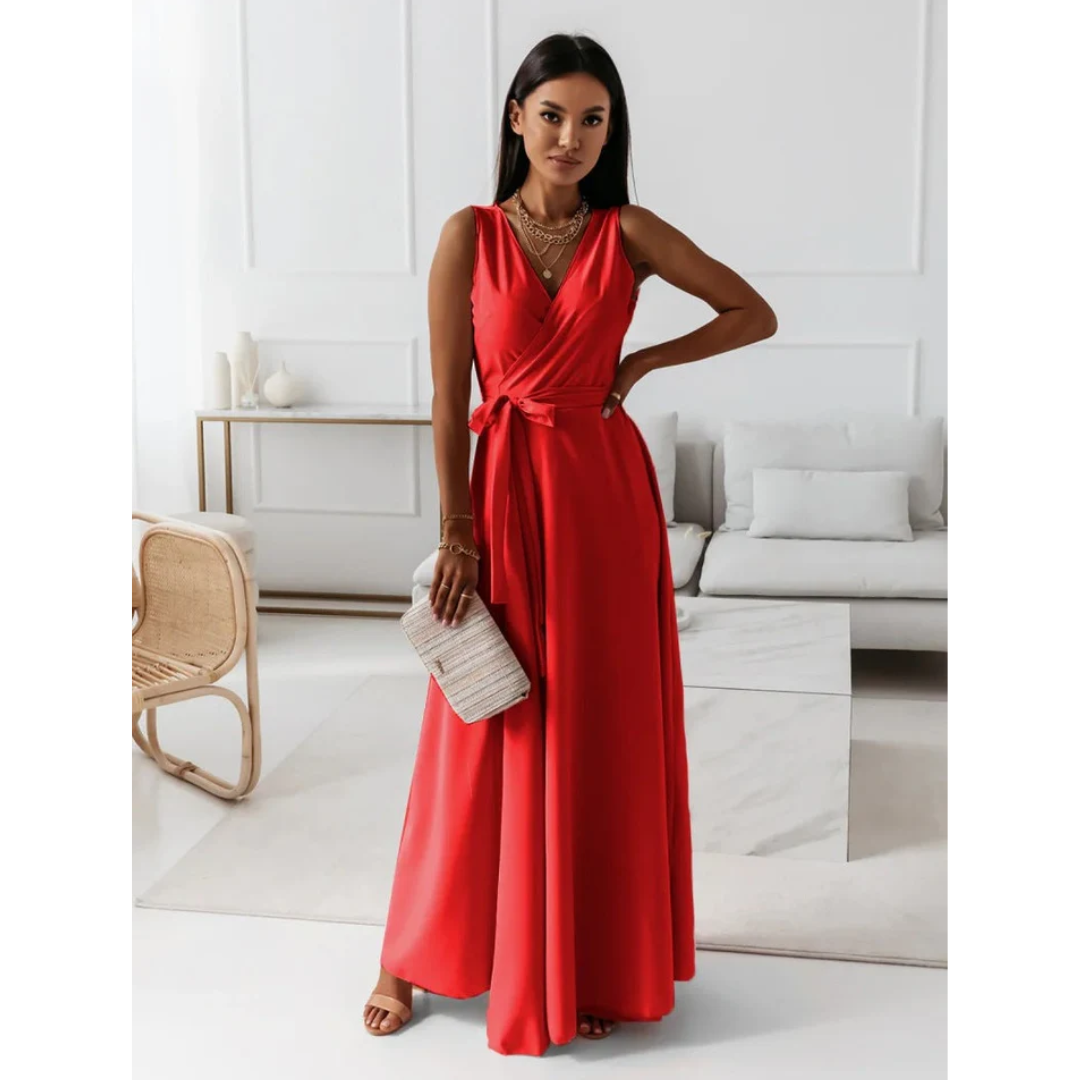 Elegant V-Neck Maxi Dress for Women - Flattering Wrap Style 3