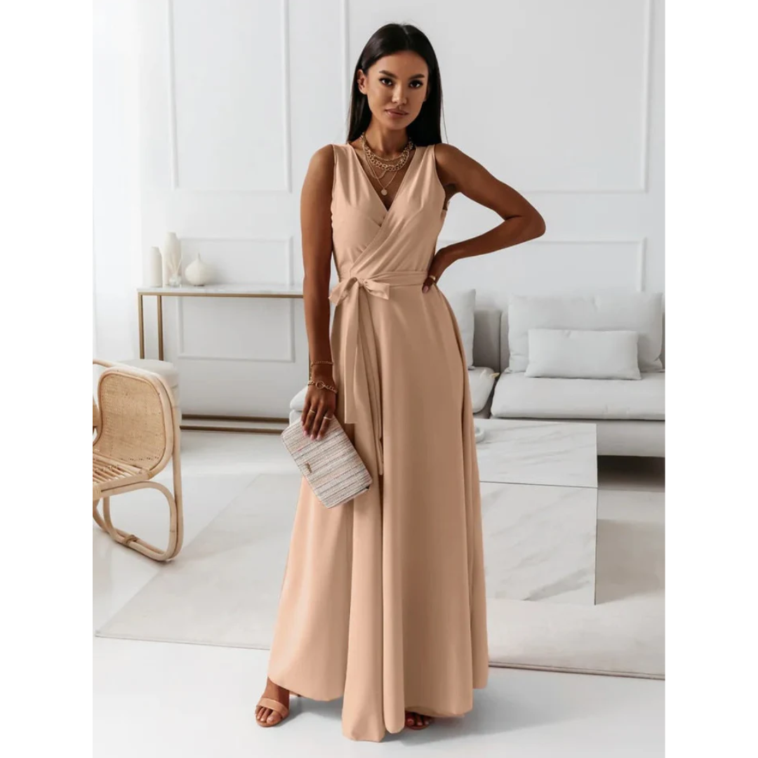 Elegant V-Neck Maxi Dress for Women - Flattering Wrap Style 4