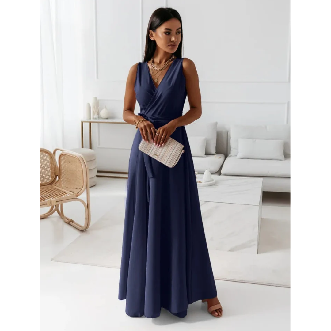 Elegant V-Neck Maxi Dress for Women - Flattering Wrap Style 5