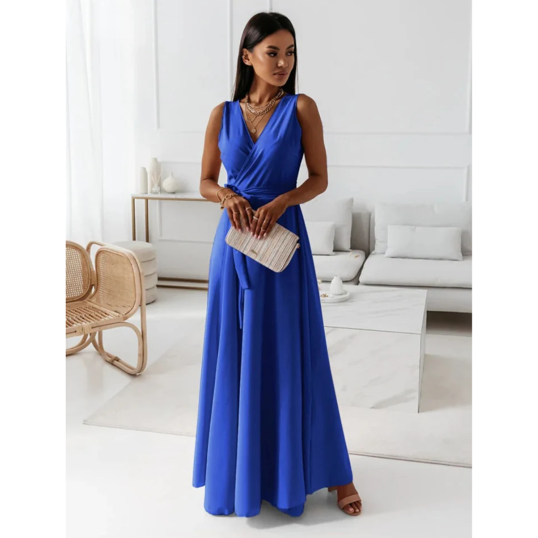 Elegant V-Neck Maxi Dress for Women - Flattering Wrap Style 6