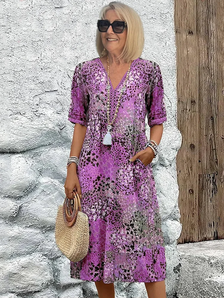 Elegant V-Neck Midi Dress - Women's Summer Dresses 3