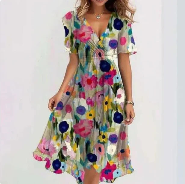 Elegant V-Neck Midi Wrap Dress - Women's Formal & Cocktail Dress 3