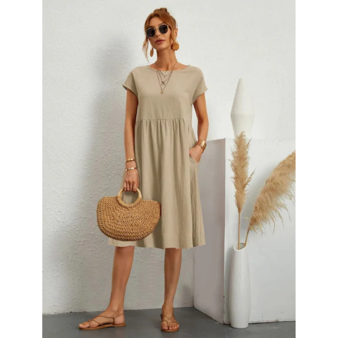 Elegant White Midi Dress with Short Sleeves for Women 1