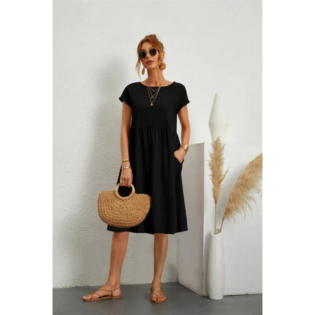 Elegant White Midi Dress with Short Sleeves for Women 2