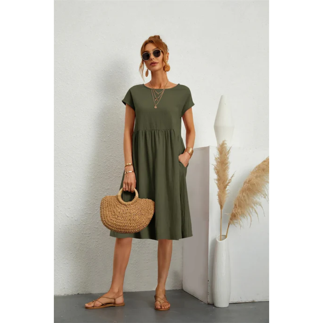 Elegant White Midi Dress with Short Sleeves for Women 3