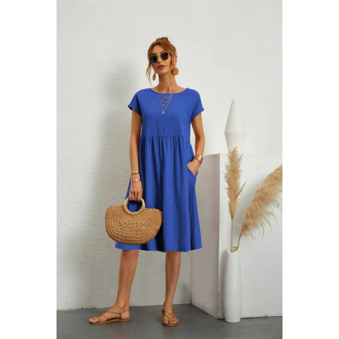 Elegant White Midi Dress with Short Sleeves for Women 4