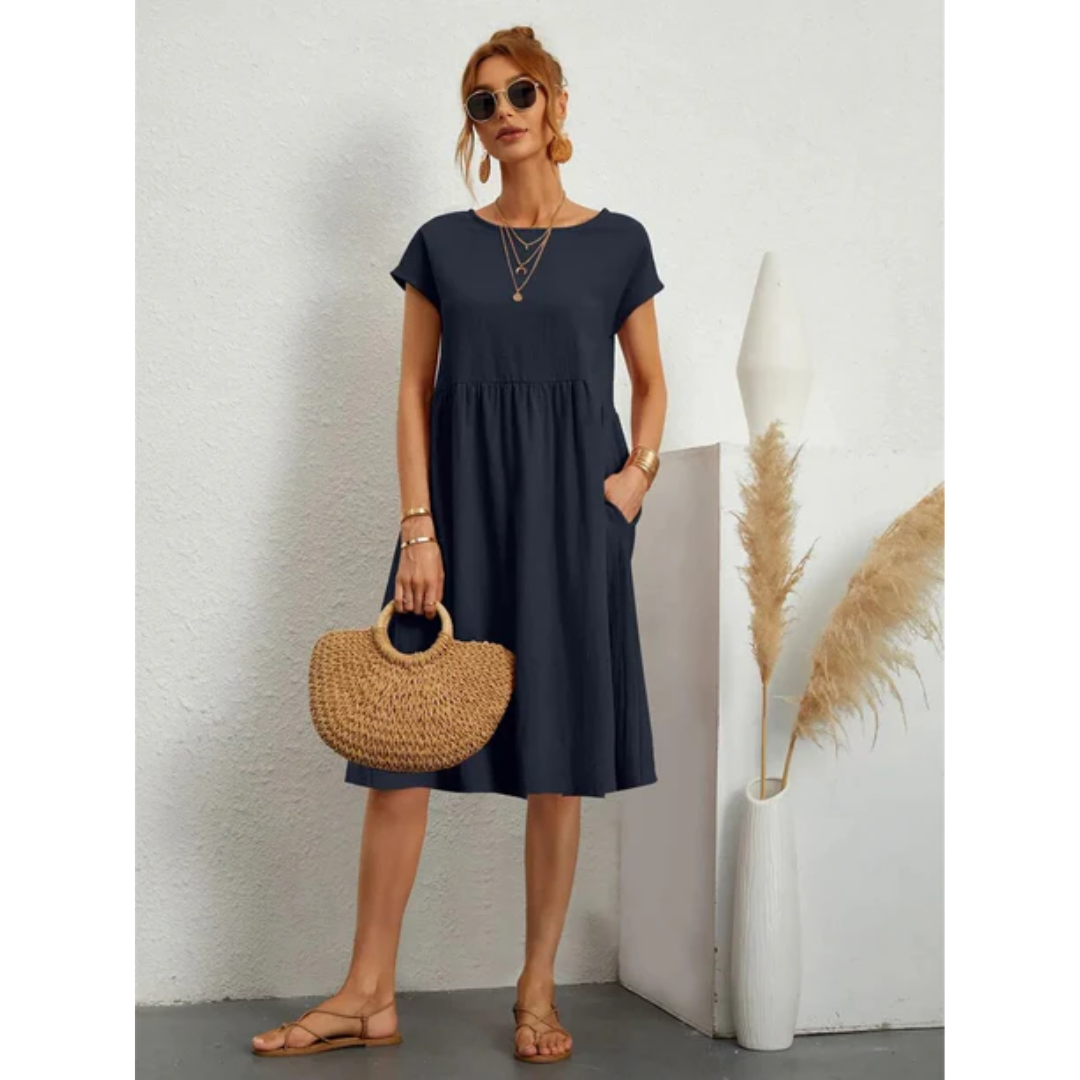 Elegant White Midi Dress with Short Sleeves for Women 7