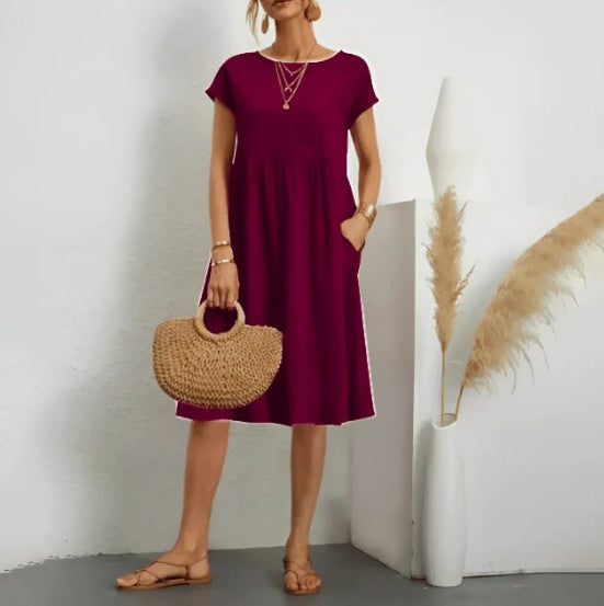 Elegant White Midi Dress with Short Sleeves for Women 8