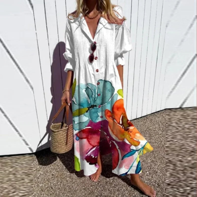 Elegant Women's Boho Maxi Dress with V-Neck for Summer 6