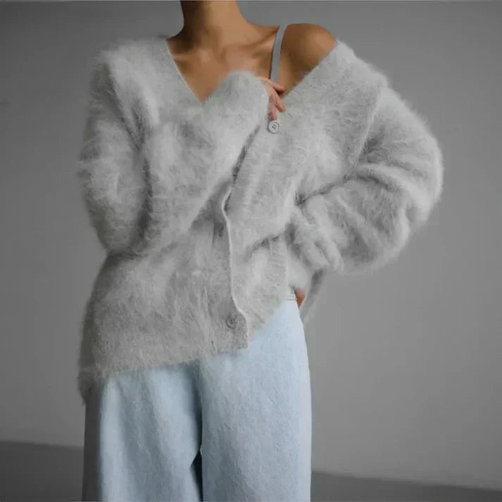 Elegant Women's Cashmere Long Cardigan in White - Cozy Style 1