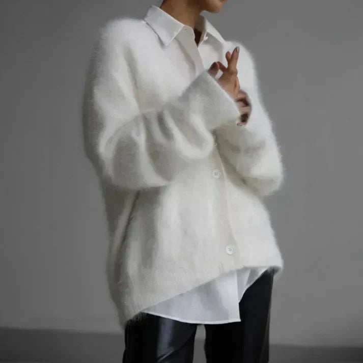 Elegant Women's Cashmere Long Cardigan in White - Cozy Style 2