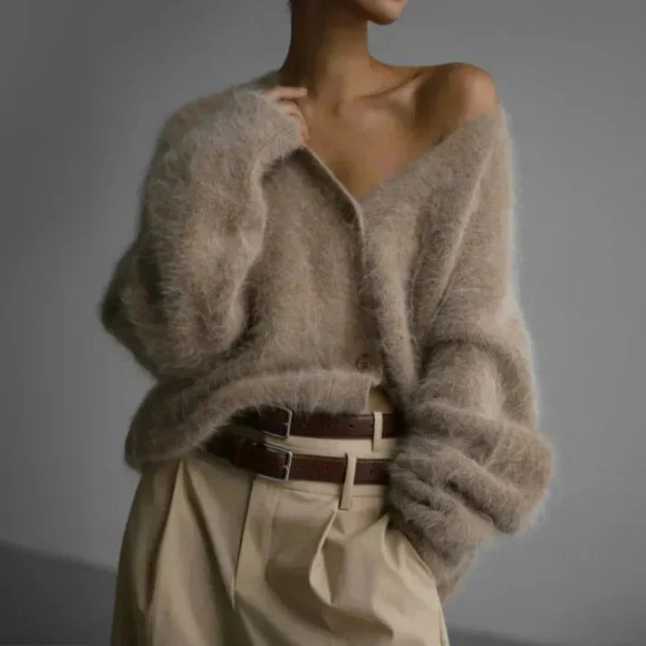 Elegant Women's Cashmere Long Cardigan in White - Cozy Style 4