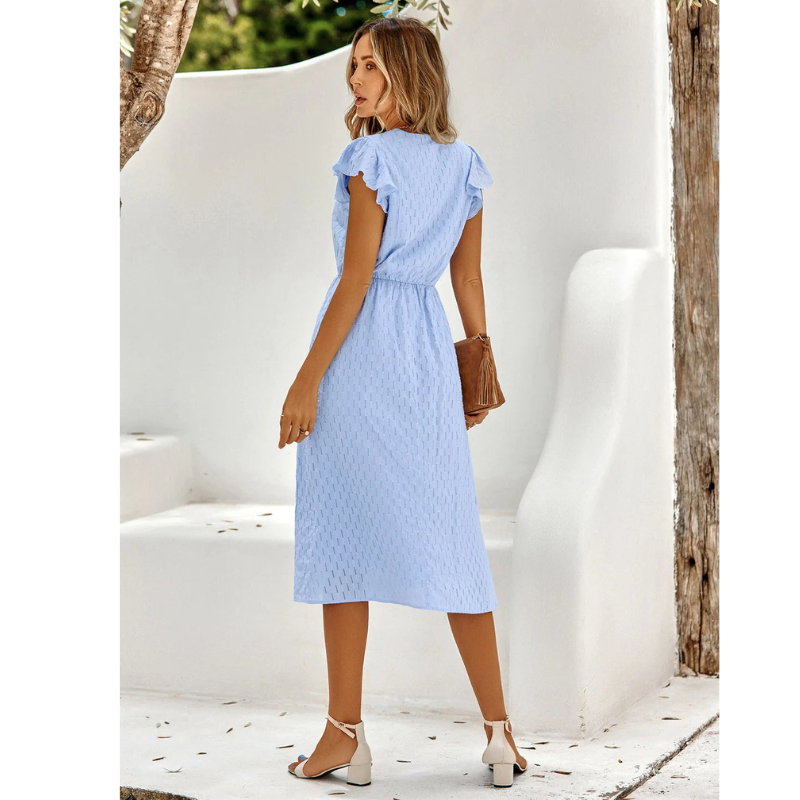 Elegant Women's Ruffled Summer Midi Dress - A-Line Style 3
