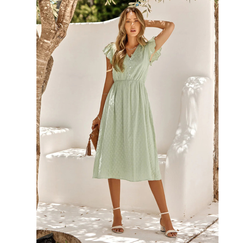 Elegant Women's Ruffled Summer Midi Dress - A-Line Style 4