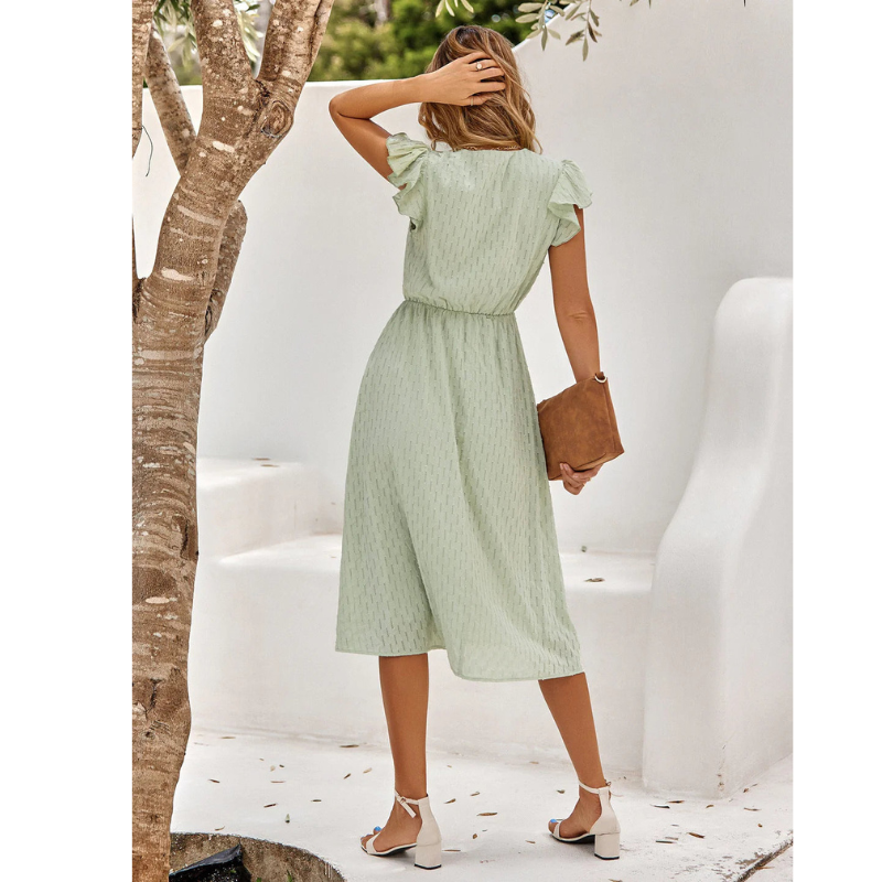 Elegant Women's Ruffled Summer Midi Dress - A-Line Style 5