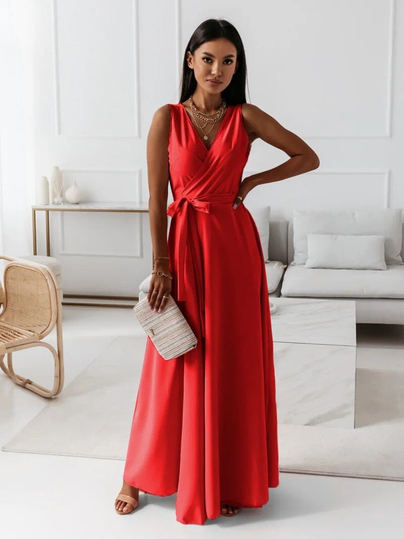 Elegant Women's Sleeveless V-Neck Maxi Dress for Summer Events 4