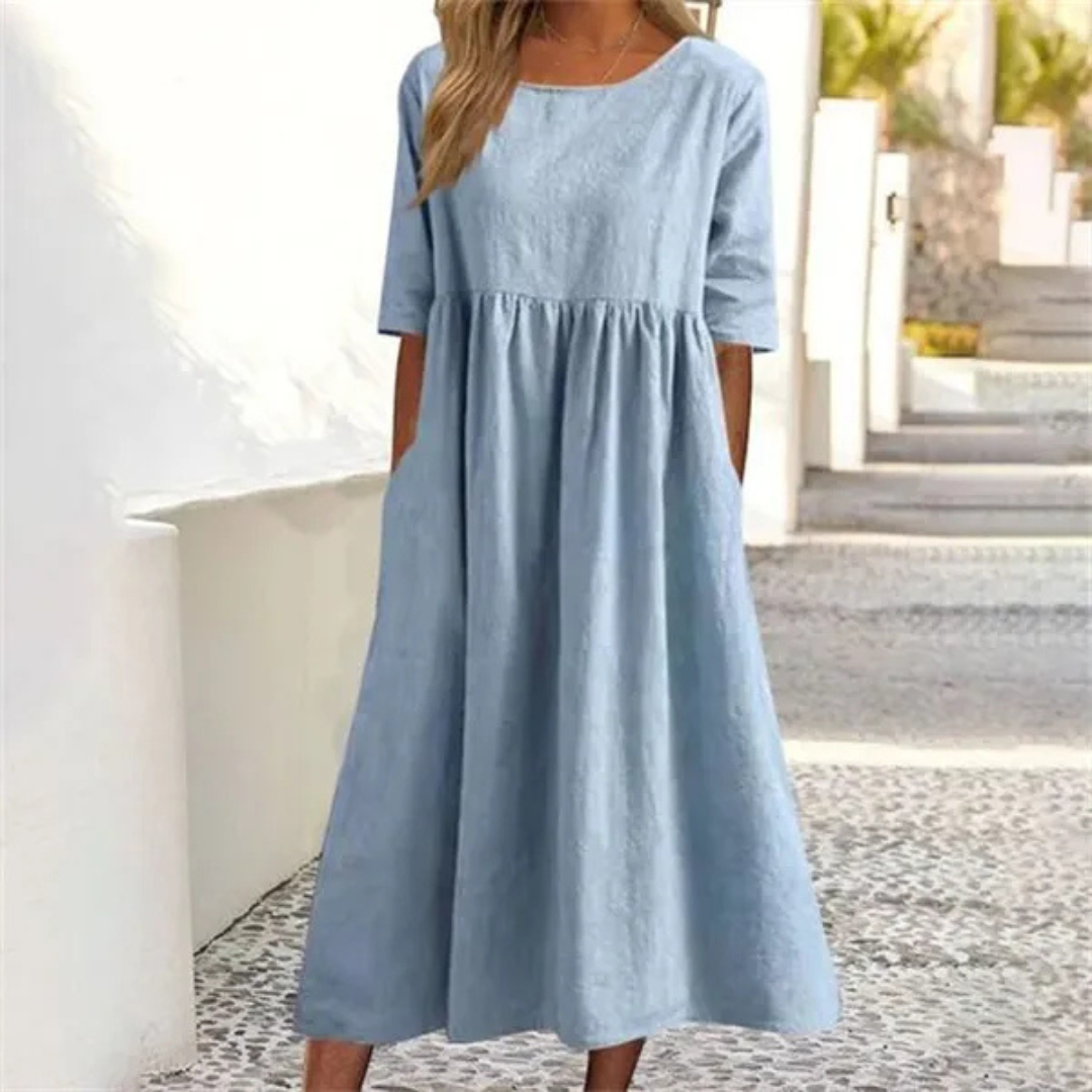 Elegant Women's Summer Midi Dress with Pockets - Loose Fit 1