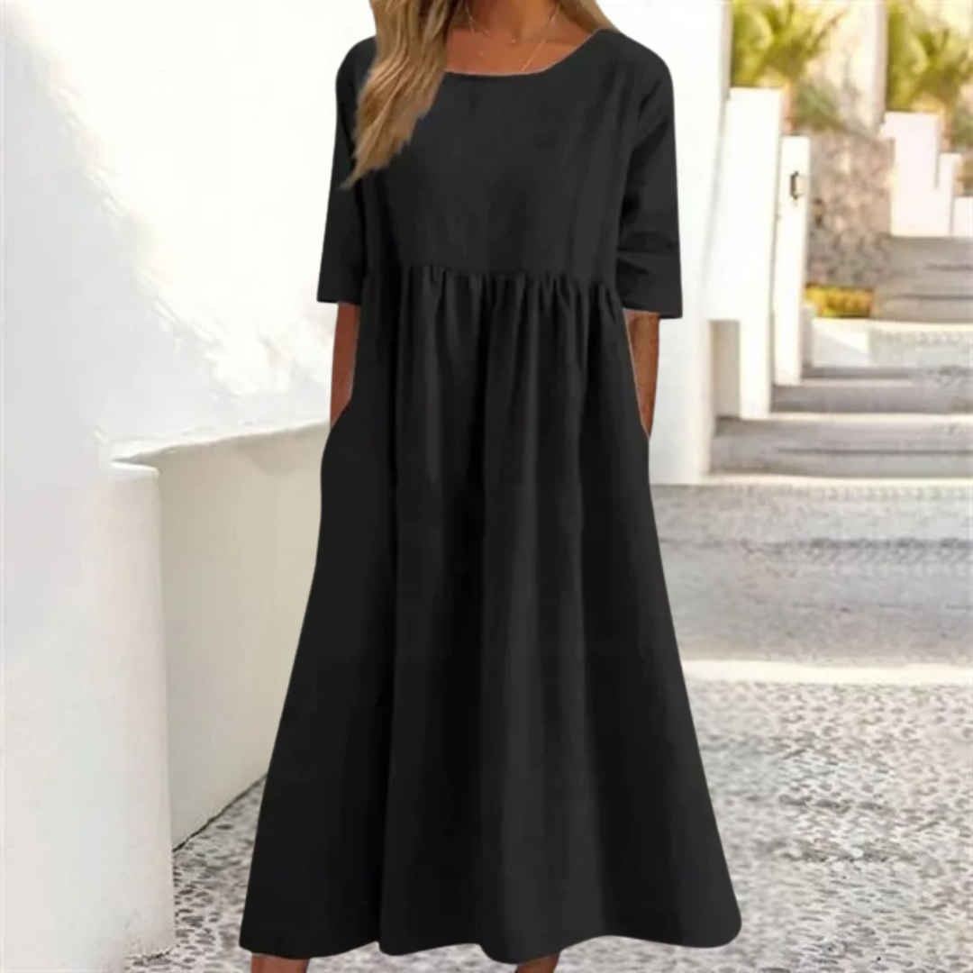 Elegant Women's Summer Midi Dress with Pockets - Loose Fit 5