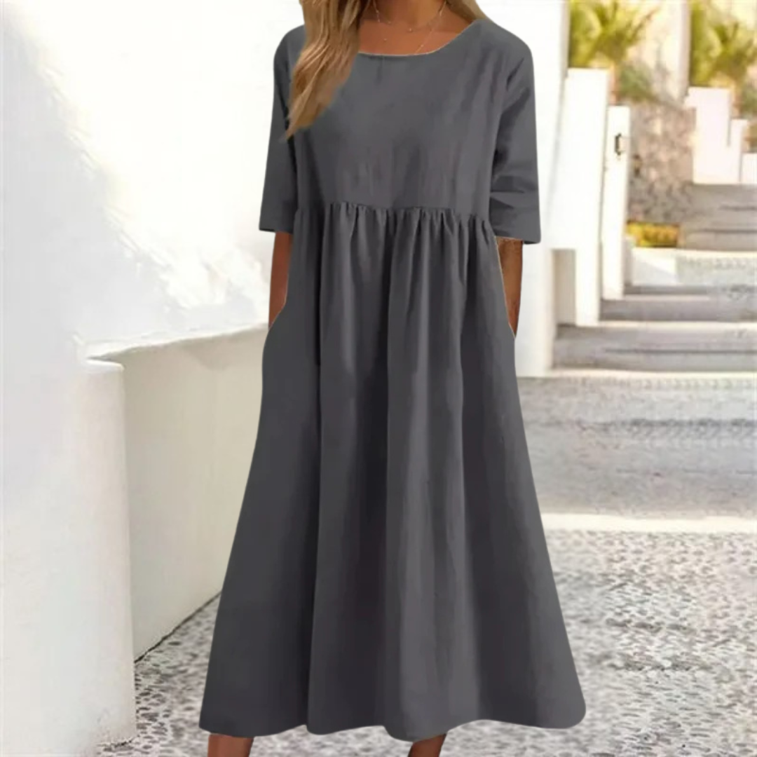 Elegant Women's Summer Midi Dress with Pockets - Loose Fit 6