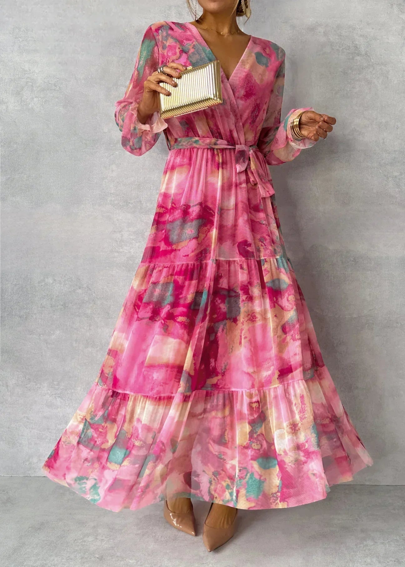 Floral Maxi Wrap Dress for Women - Elegant Wedding Guest Dress 1