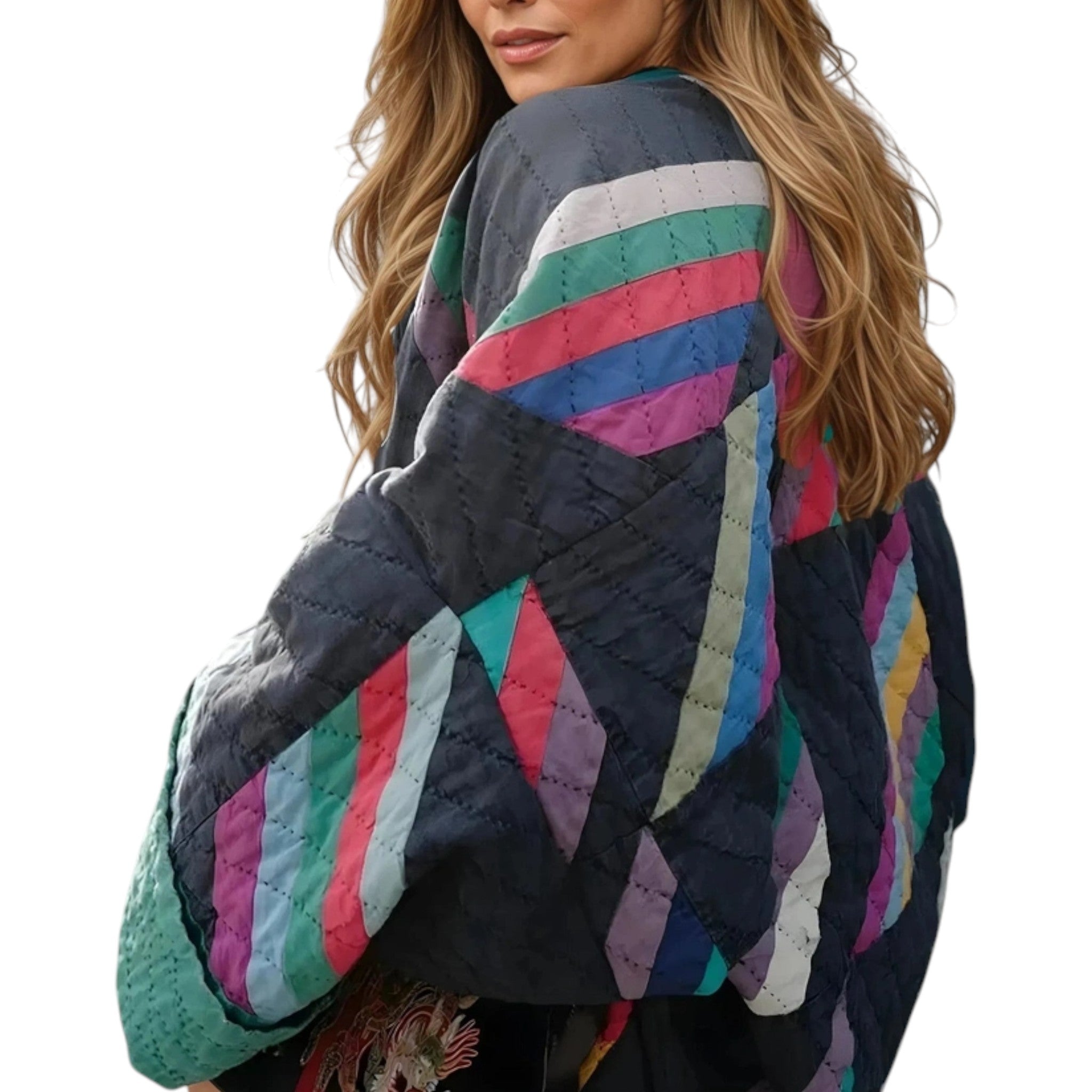 Alina - Oversized Vintage Jacket With Vibrant Patchwork Design