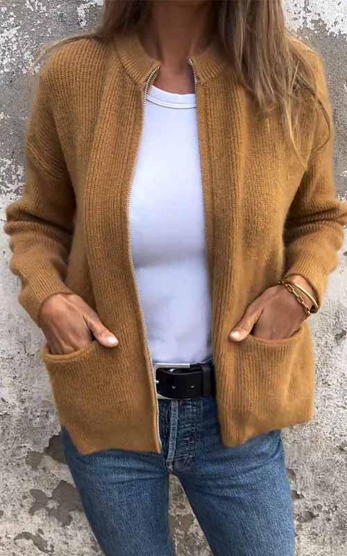 Lily Melbourne Elara Zip-Knitted Jacket - Elegant Comfort in All Sizes