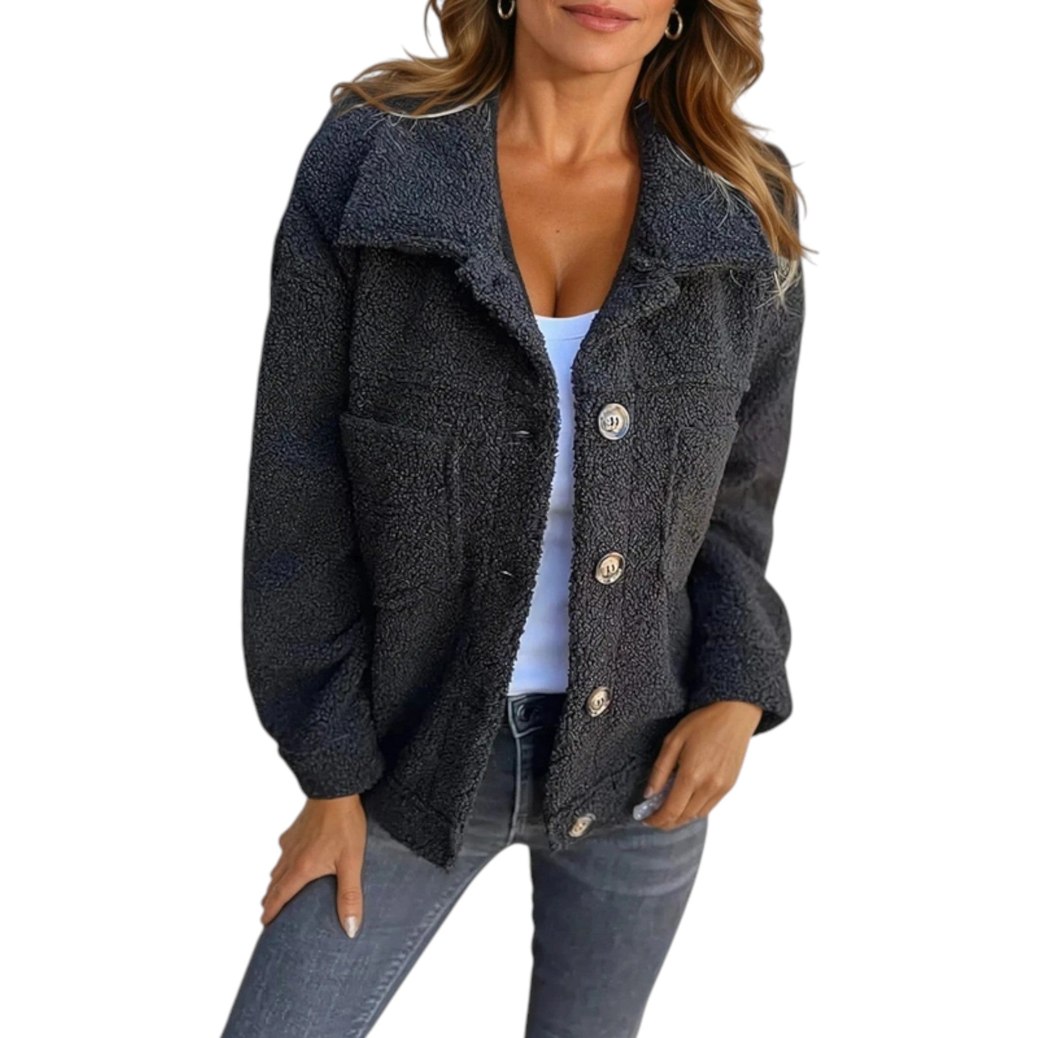 Mila - Elegant autumn coat in soft powder pink sherpa