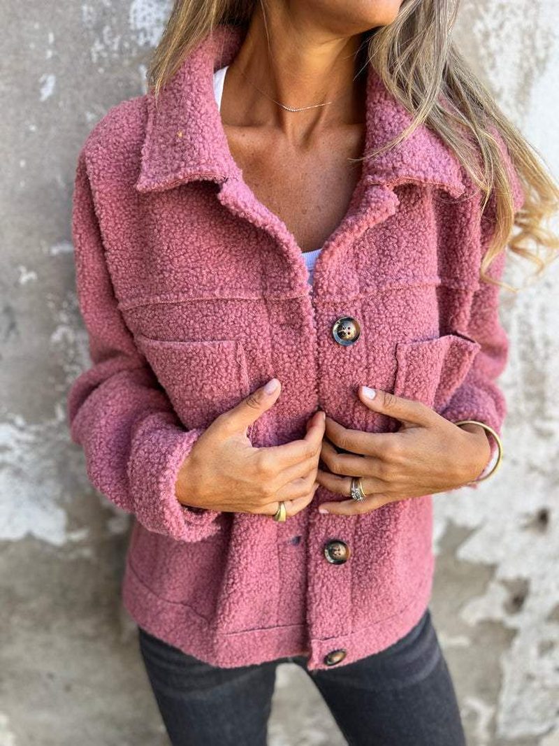 Lily Melbourne Jas Mila - Elegant autumn coat in soft powder pink sherpa